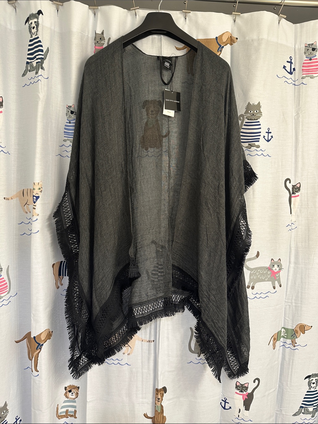 Saks Fifth Avenue Sheer Black Open Front Scarf Cardigan